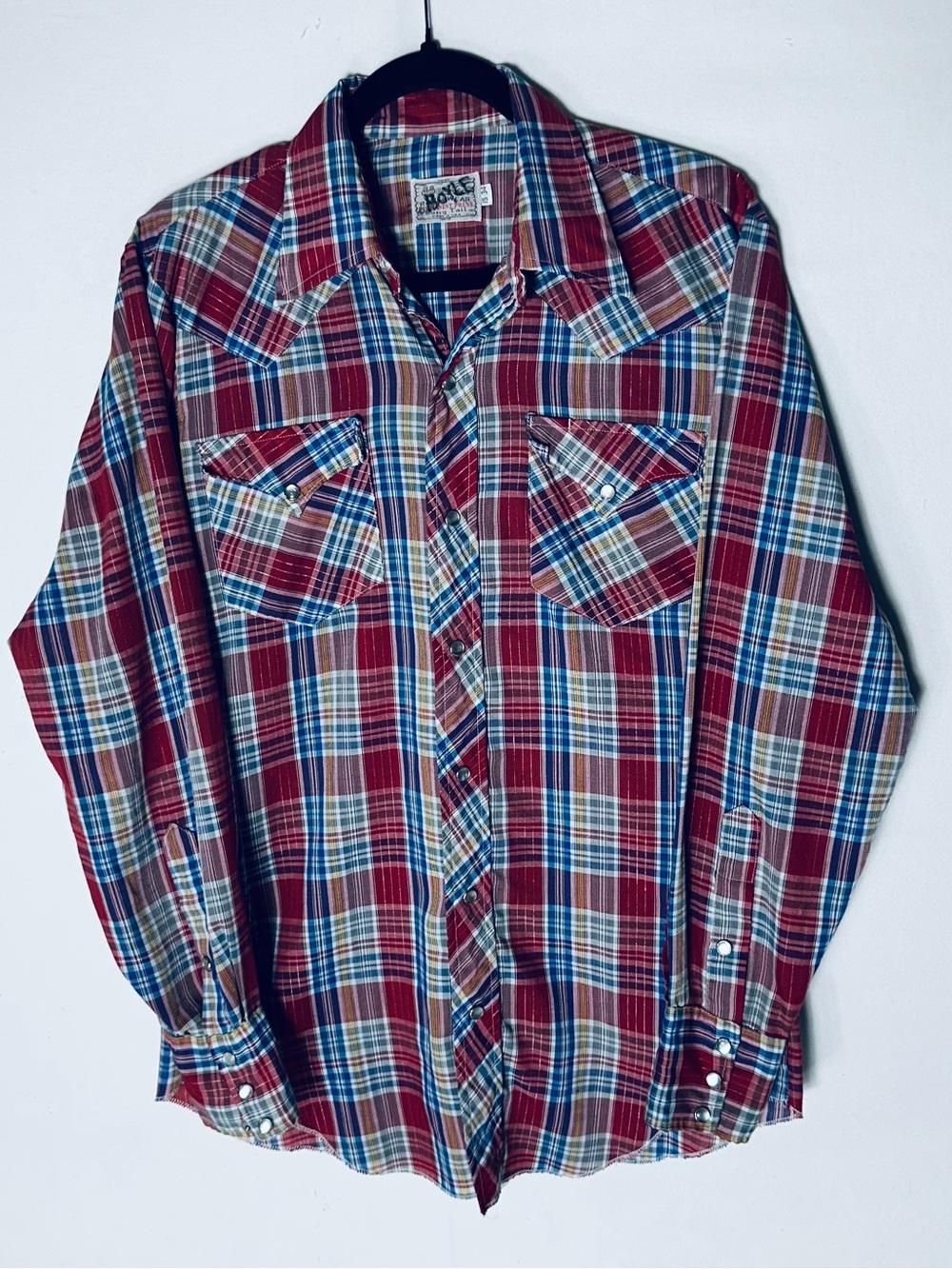 Vintage H Bar C Ranchwear Permanent Press Plaid Western Pearl Snap Shirt M